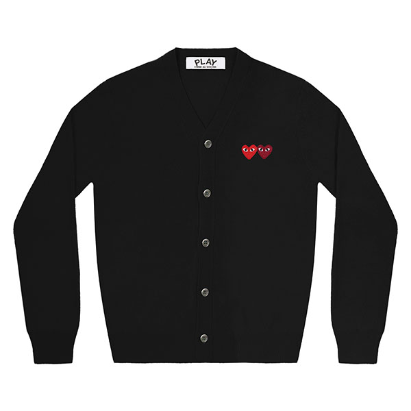 PLAY COMME des GARÇONS DOUBLE HEART MEN’S CARDIGAN (BLACK)