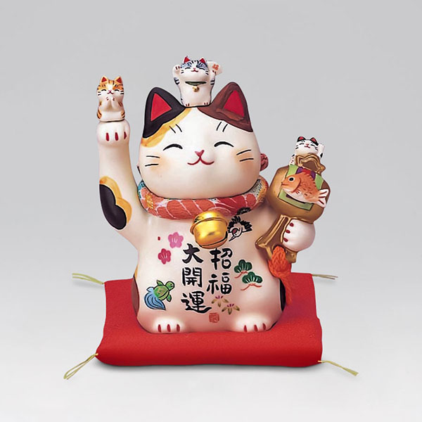 Omodakaya Colored picture “Shofuku Daikaiun Manekineko” (with Chirimen collar, No.4) // Size : 11.5×9.5×6.5cm