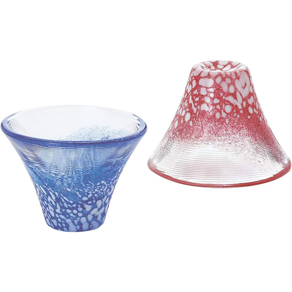 Toyo Sasaki Glass, Pair of Cold Sake Glasses, Fuji Fuji, Cold Sake Cup Alignment, Made in Japan, Blue & Red, 35ml, 2 Pieces, G635-T72