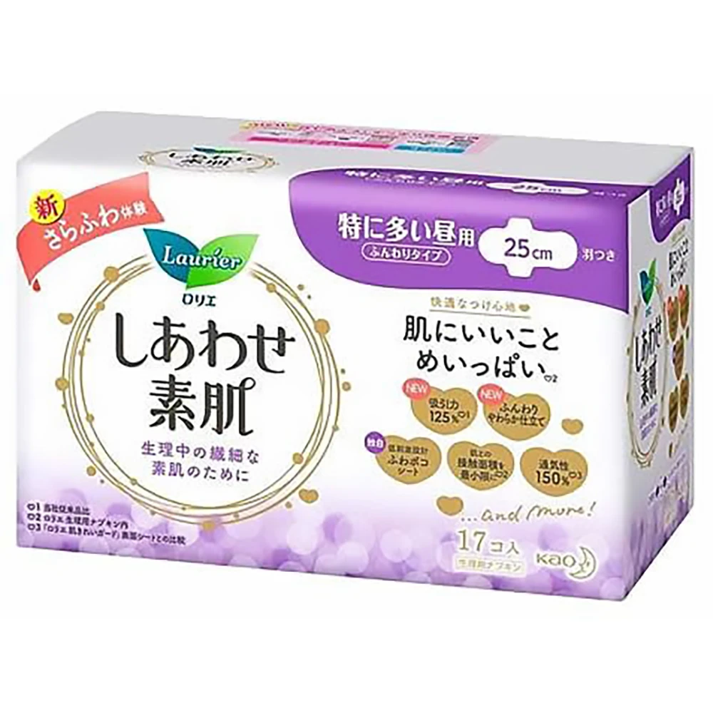 Laurier Shiawase Suhada 25.0cm with Wing 17pcs 花王乐而雅卫生巾F系列纤巧护翼型日用卫生巾25cm*17片装