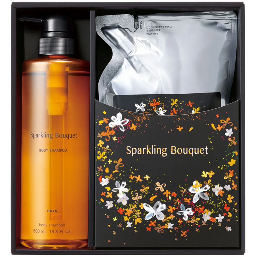 Pola Sparkling Bouquet Body Shampoo Set 500ml+470ml Pola沐浴露套装Pola桂花沐浴露新版闪亮花束 花香美肌沐浴露 正装500ml+替换装470ml送礼礼盒套装