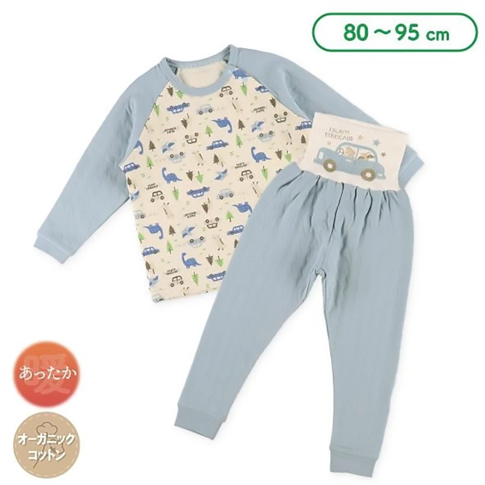 Nishimatsuya Soft Quilt Raglan Long Sleeve Pajamas With Belly Band (Car/Dinosaur) 202304686