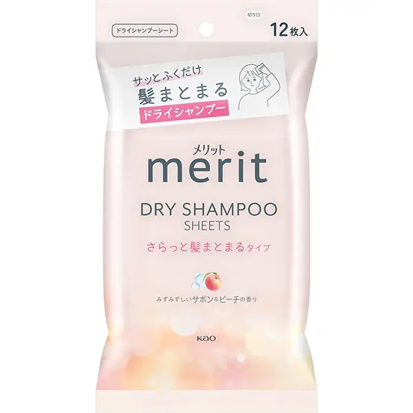 Merit Dry Shampoo Sheets, Hair-Smoothing Type, 12 Sheets 花王merit头发干洗湿巾 清爽清洁秀发柔顺 马鞭草柠檬香12片