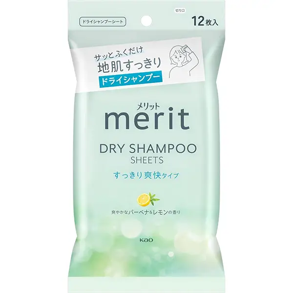 Merit Day Plus Dry Shampoo Sheets, White Green, 12 Sheets 花王merit头发干洗湿巾 清爽清洁 马鞭草柠檬香12片