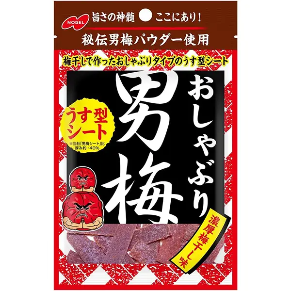 Nobel Confectionery Oshaberi Otoko Ume Sheets, 10g x 6 Bags 人气零食诺贝尔男梅酸咸开胃紫苏梅子糖软糖 10克X6袋
