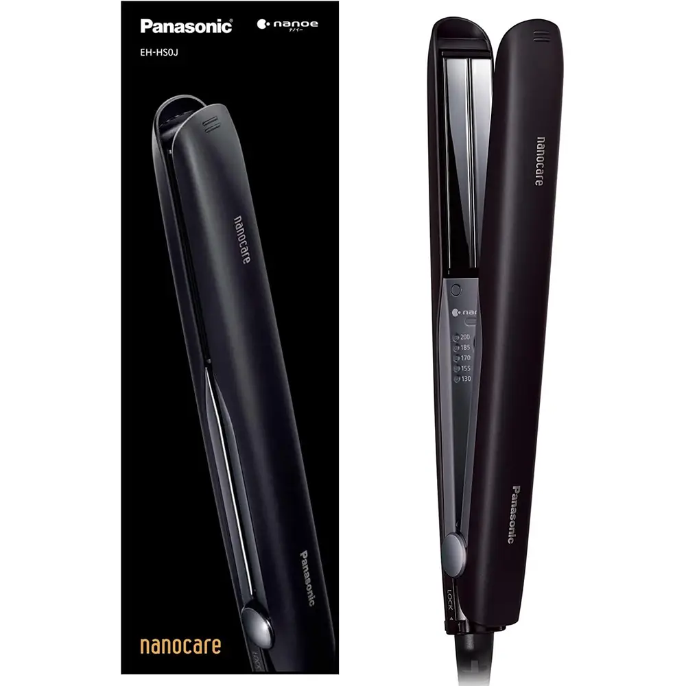 Panasonic Hair Straightening Iron, Nanoe Technology, Smooth Gloss Coating Plus, International Voltage Support (Model: EH-HS0J), Black/White