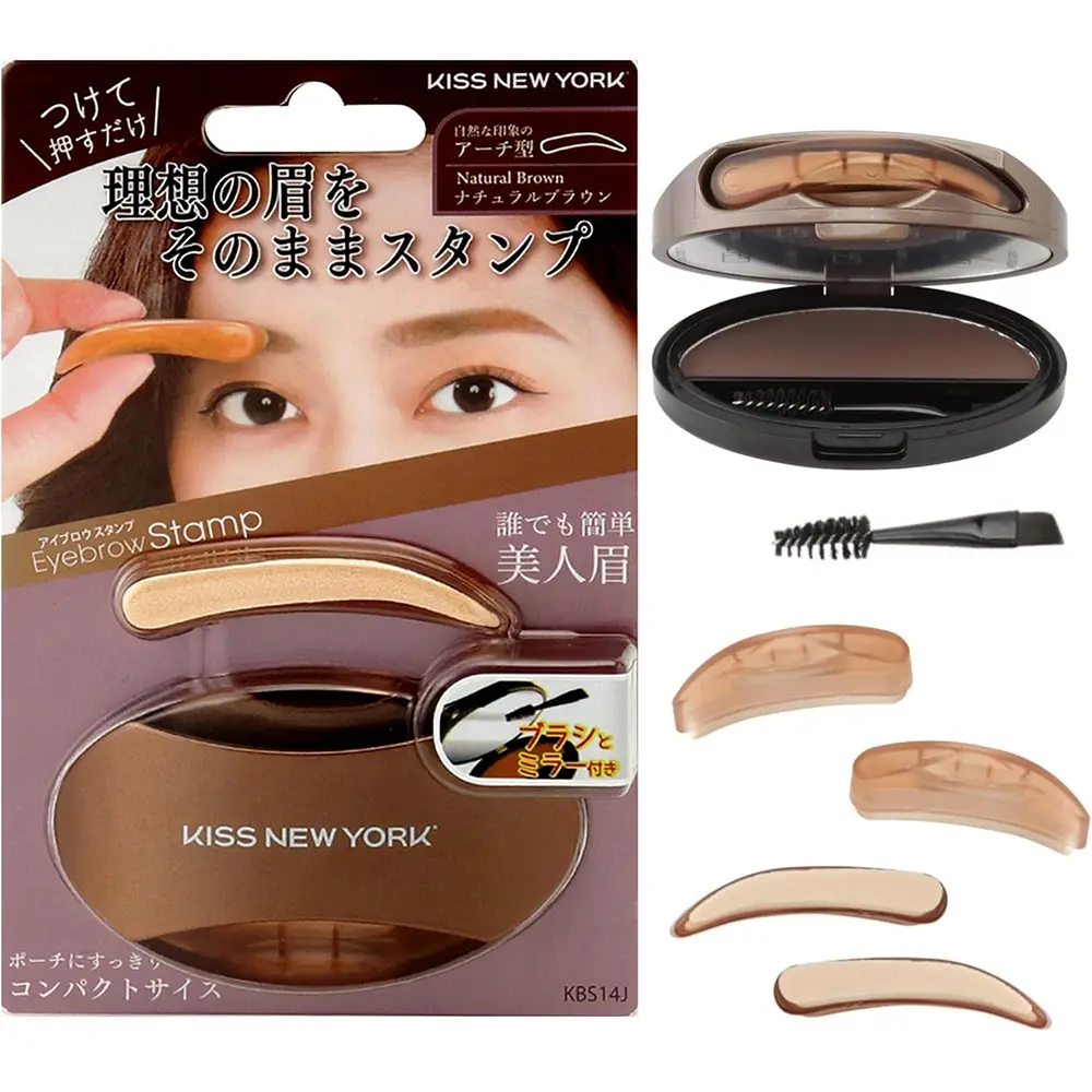 Kiss New York Eyebrow Stamp with Limited Replacement Sponge (Natural Brown, KBS14J Straight Template)