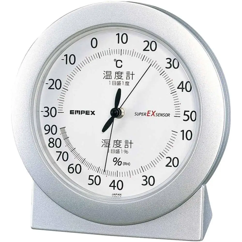 Empex Weather Instruments Temperature and Humidity Meter Super EX Desktop Type Made in Japan Shine Silver EX-2767 12×11.2x4cm