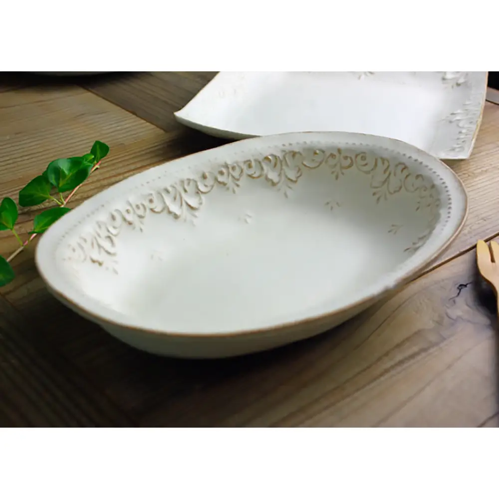 Mashiko Ware Arabesque Large Oval Ceramic Plate Kinari Made in Japan Dishwasher Microwave Safe Mashiko Ware Arabesque Large Oval Ceramic Plate Kinari Made in Japan Dishwasher Microwave Safe